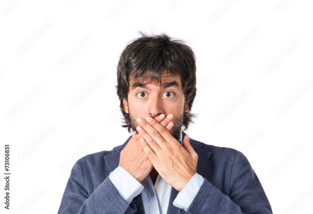 Man doing surprise gesture over white background Man doing surprise gesture over white background