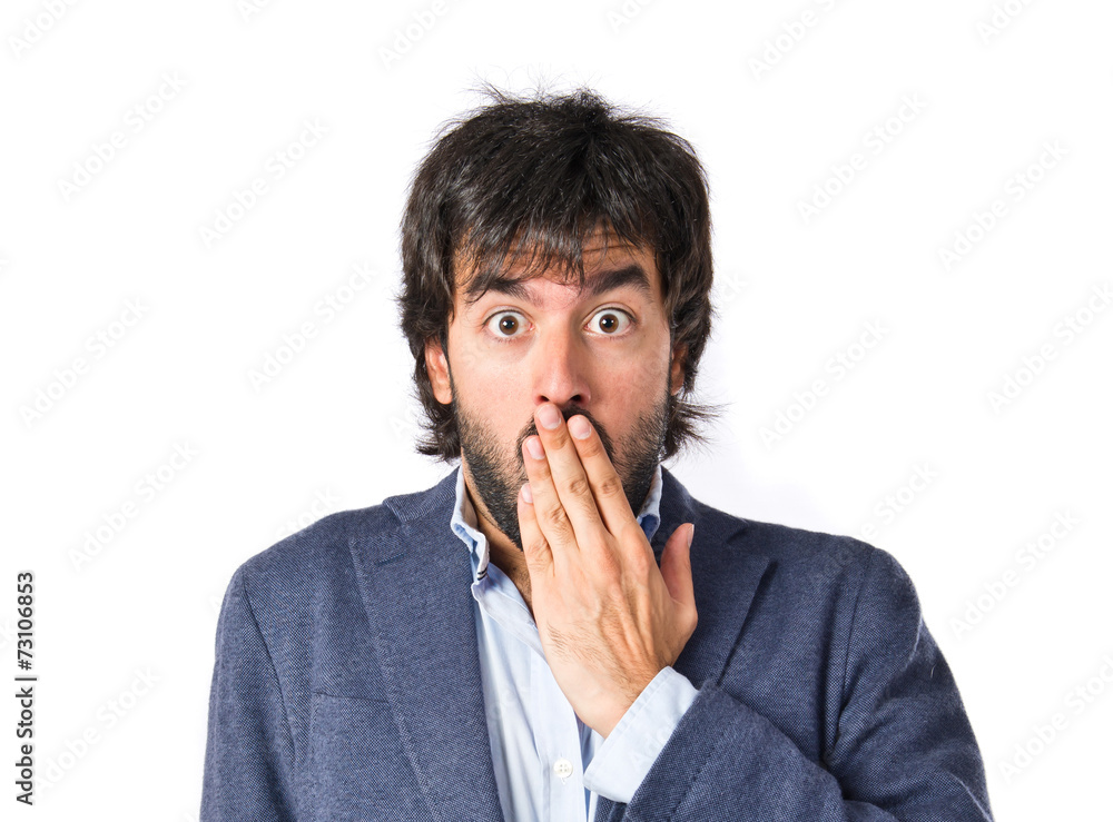 Man doing surprise gesture over white background Man doing surprise gesture over white background