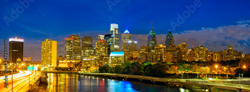 Skyline of Philadelphia downtown at dusk, USA