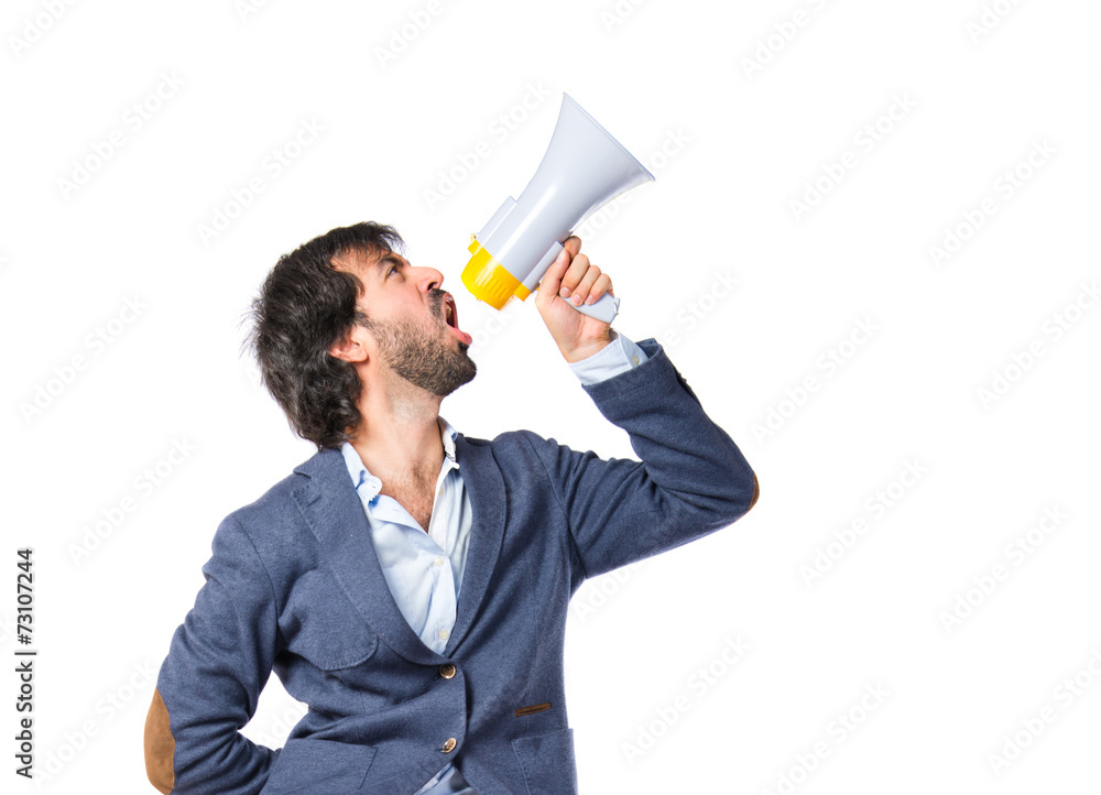Man shouting over isolated white background Man shouting over isolated white background