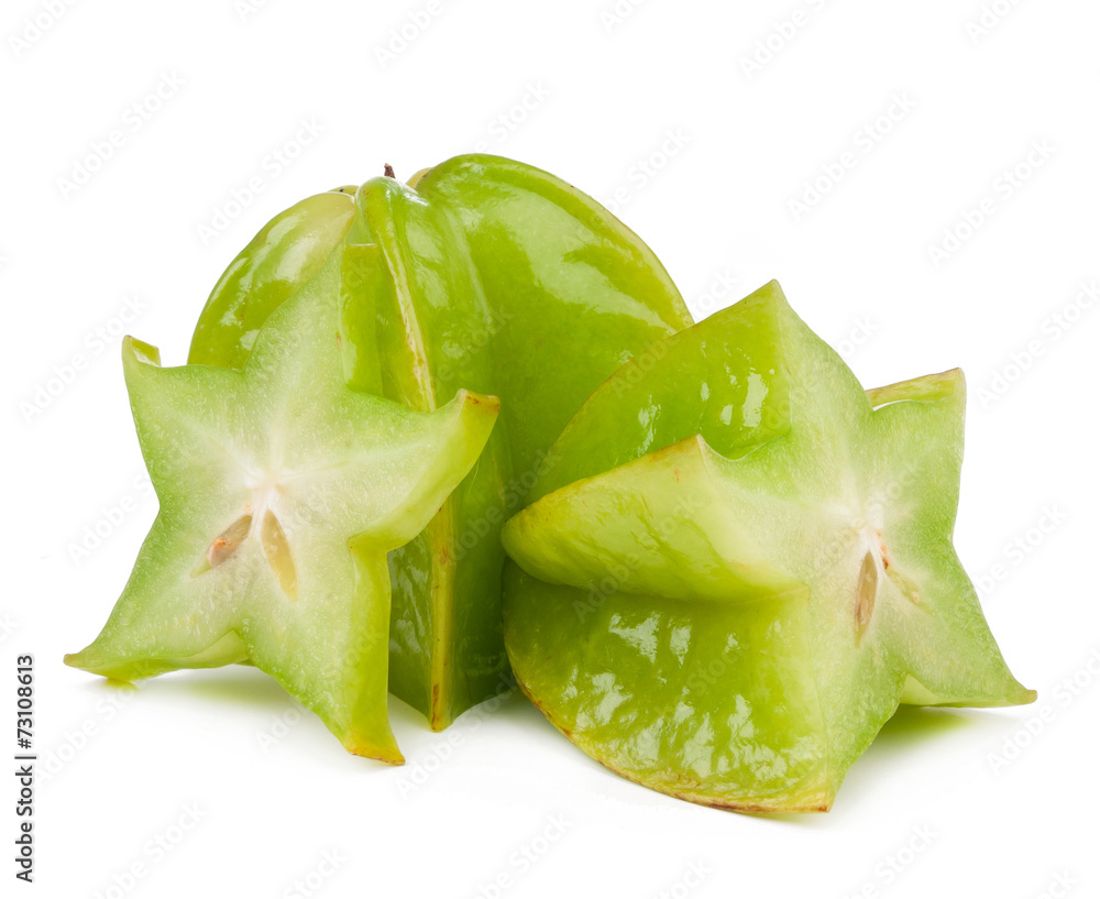 two slices of carambola isolated two slices of carambola isolated