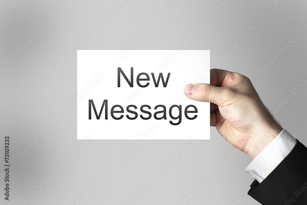 hand holding white card new message hand holding white card new message