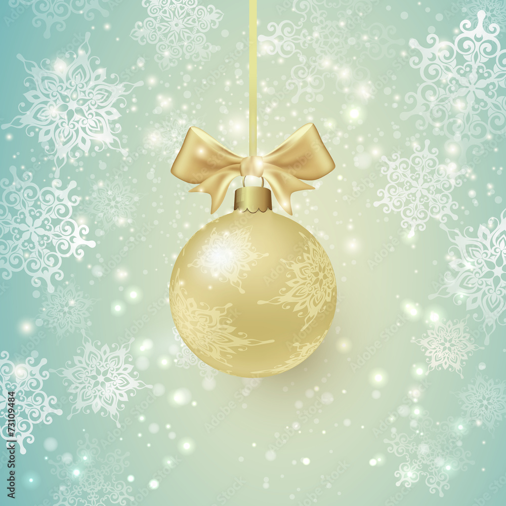 Background with Golden Christmas ball and Snowflakes. Background with Golden Christmas ball and Snowflakes.
