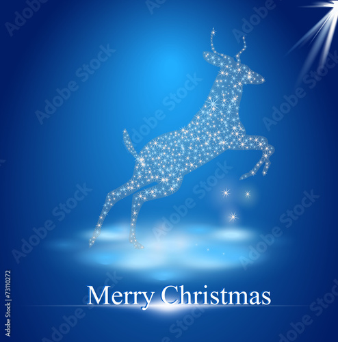 goat in winter landscape with inscription Merry Christmas