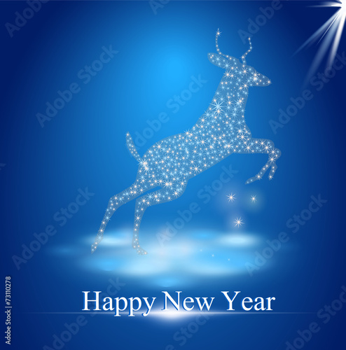 goat in winter landscape with inscription Happy New Year