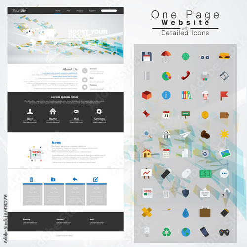One page website design template. All in one set for website des