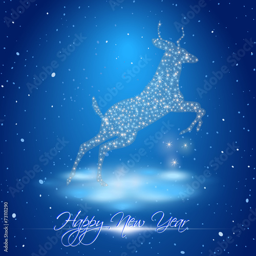 goat in winter landscape with inscription Happy New Year