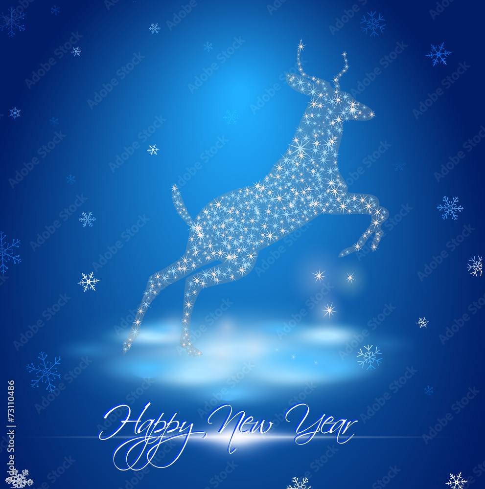 goat in winter landscape with inscription Happy New Year goat in winter landscape with inscription Happy New Year