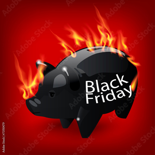 Fiery black friday sale design with Piggy bank