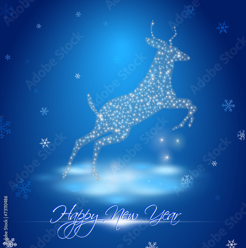 goat in winter landscape with inscription Happy New Year