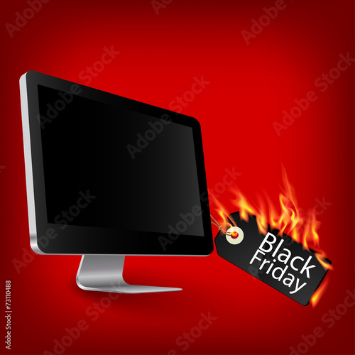Fiery black friday sale design with Pc Monitor