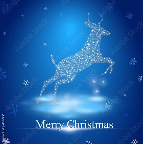 goat in winter landscape with inscription Merry Christmas
