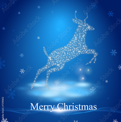 goat in winter landscape with inscription Merry Christmas