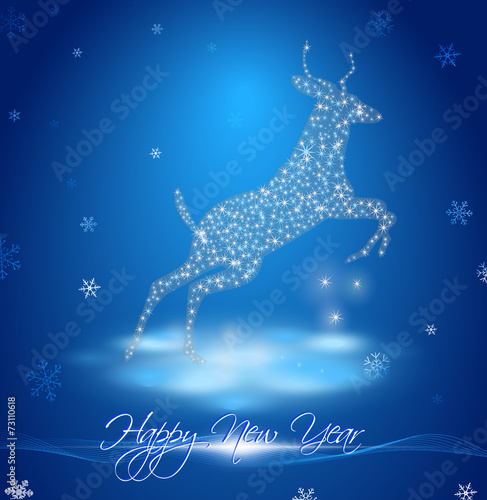 goat in winter landscape with inscription Happy New Year