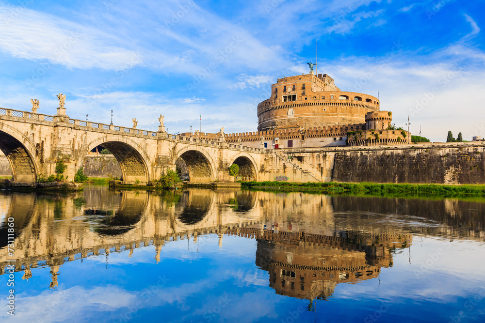 The view of Castel Sant'Angelo and the Ponte Sant'Angelo. Rome
