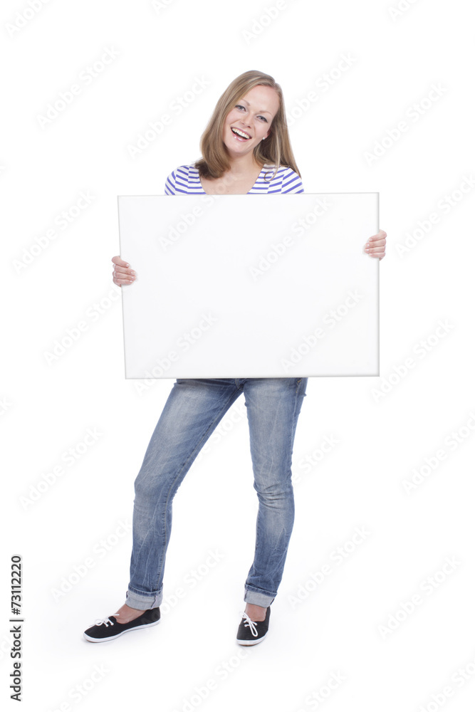 Junge Frau mit weißer Tafel Junge Frau mit weißer Tafel