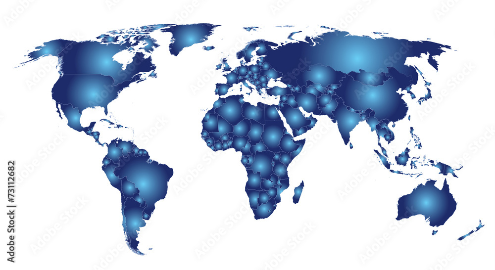 World map countries blue gradient
