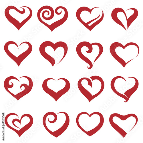 set of sixteen icons of hearts