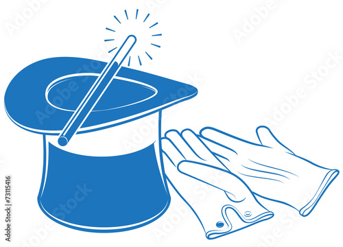 Magician Top Hat with Magic Wand and White Gloves