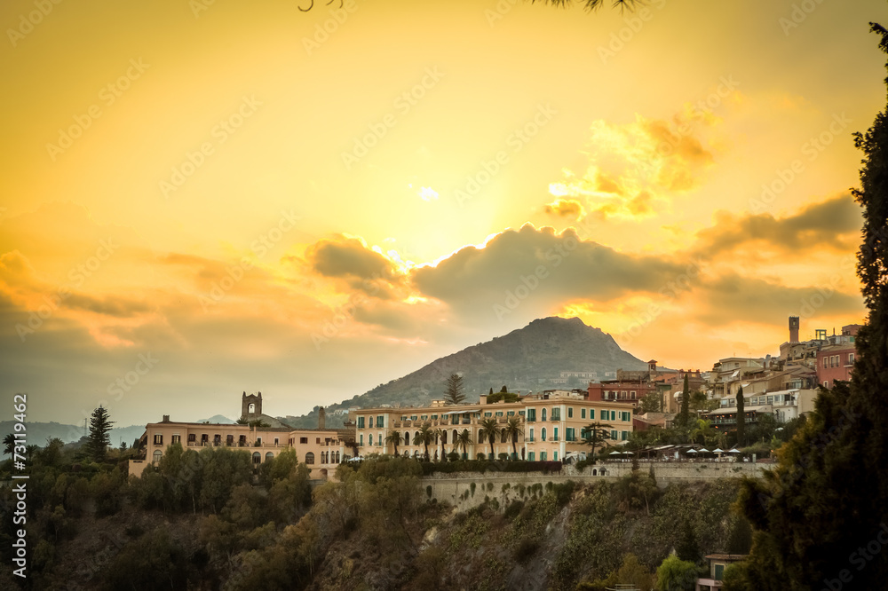 Sunset over Taormina, Sicily, Italy