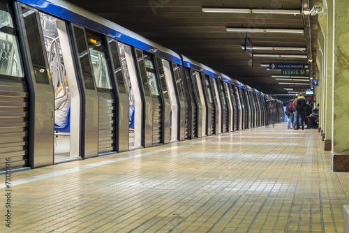 Subway train stopped in station