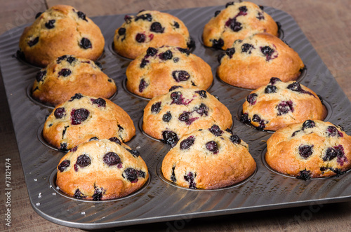 Muffin pan with baked muffins © zigzagmtart