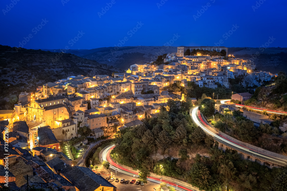 Ragusa, Sicily, Italy illuminated at night