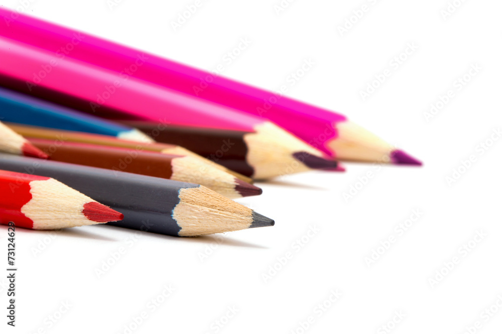 Colour pencils isolated on white background close up Colour pencils isolated on white background close up