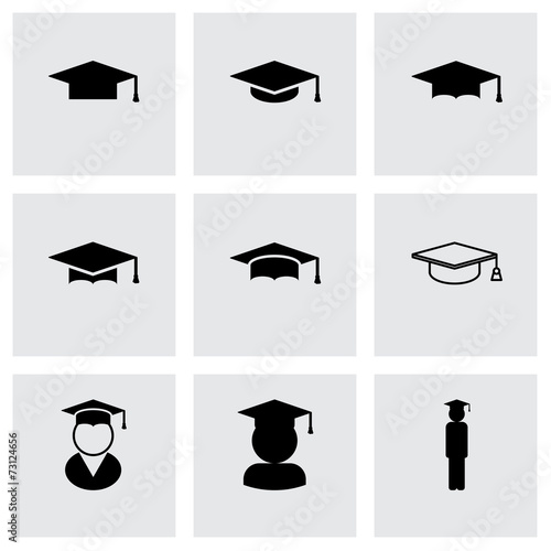 Vector black academic cap icon set