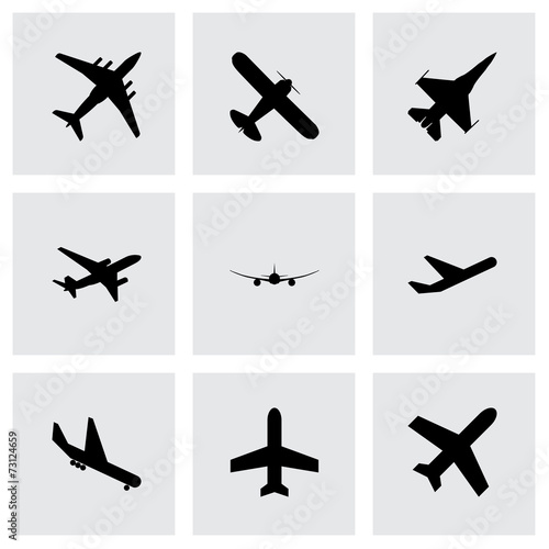 Vector black airplane icon set