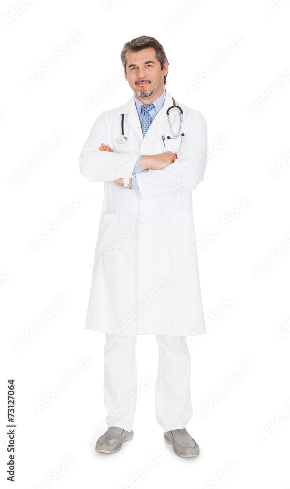 Confident Mature Doctor Standing Arms Crossed Confident Mature Doctor Standing Arms Crossed
