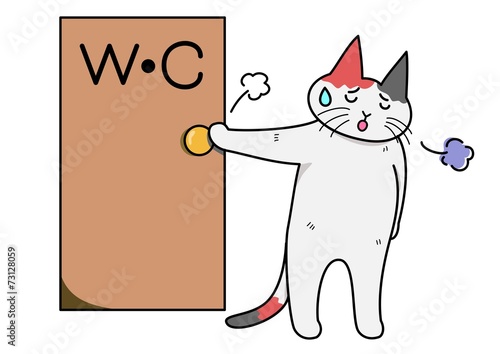 トイレを出てため息をつく猫