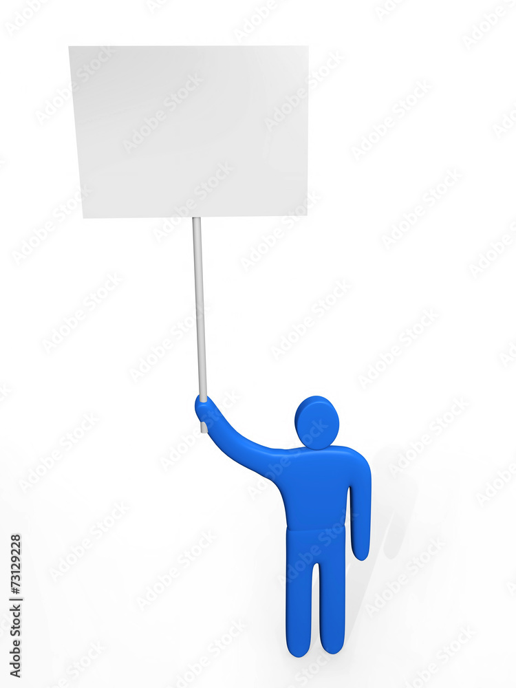 Man with poster. Concept of request Man with poster. Concept of request