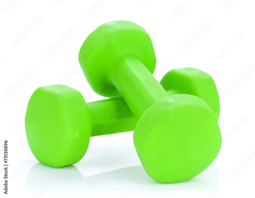 Two green dumbells Two green dumbells