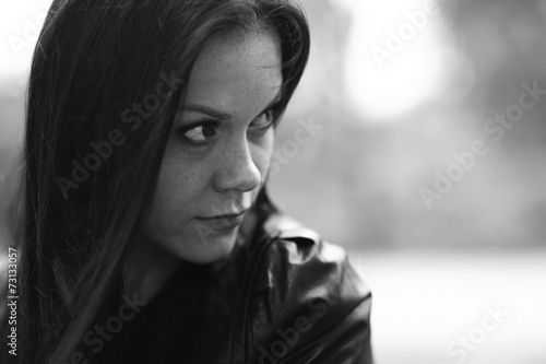 monochrome black and white portrait of a girl