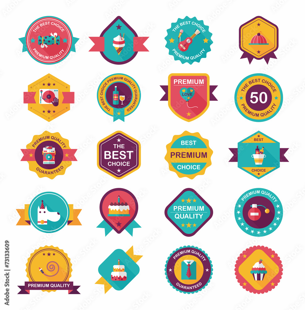 Birthday badge banner design flat background set, eps10 Birthday badge banner design flat background set, eps10