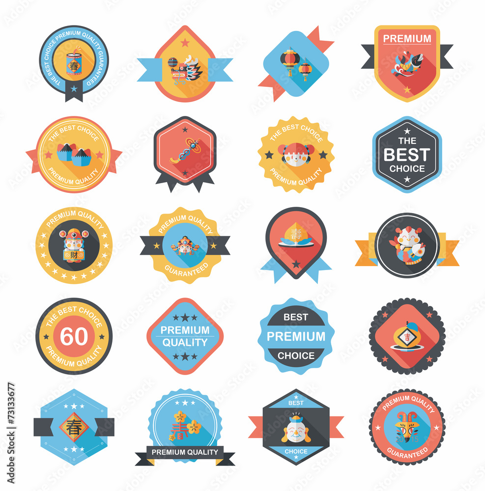 Chinese New Year badge flat banner design flat background set, e Chinese New Year badge flat banner design flat background set, e