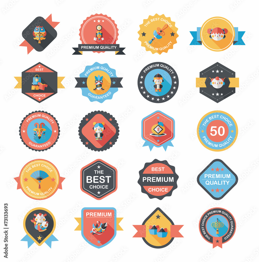 Chinese New Year badge flat banner design flat background set, e Chinese New Year badge flat banner design flat background set, e