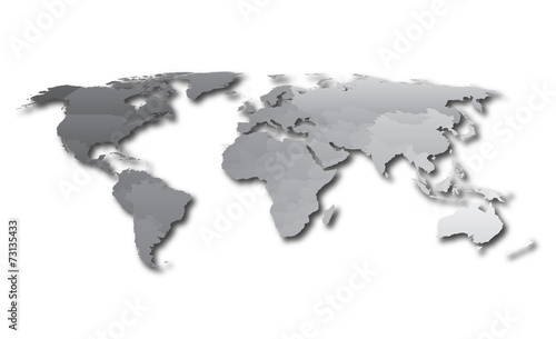 Fototapeta Naklejka Na Ścianę i Meble -  World map countries gray gradient