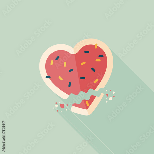 Valentine's Day cookie flat icon with long shadow,eps10