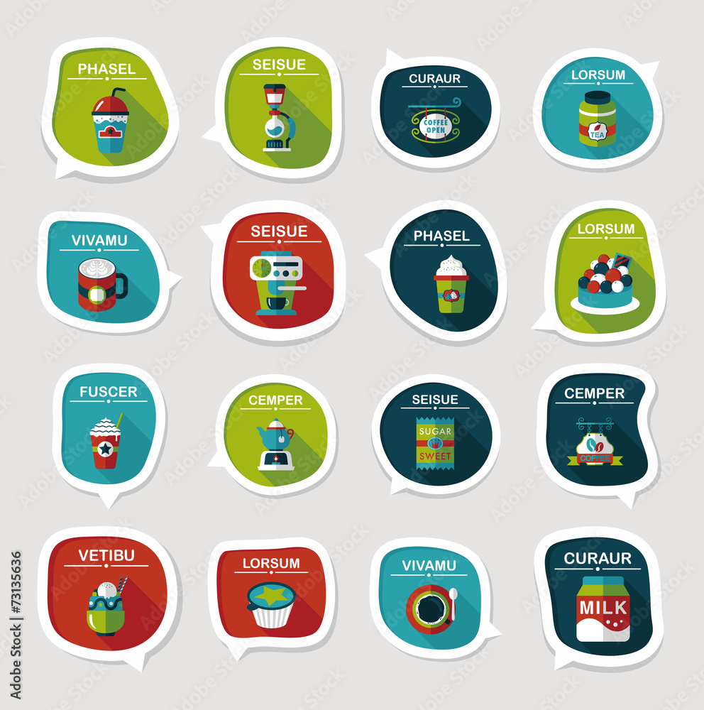 Coffee bubble speech flat banner design flat background set, eps Coffee bubble speech flat banner design flat background set, eps