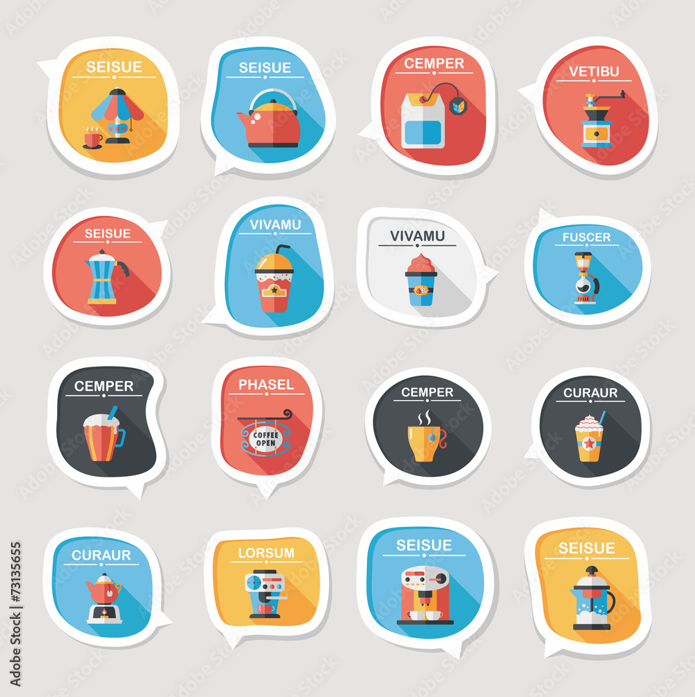 Coffee bubble speech flat banner design flat background set, eps Coffee bubble speech flat banner design flat background set, eps