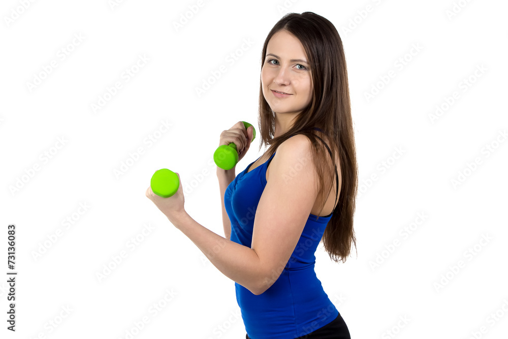 Portrait of woman with dumbbells Portrait of woman with dumbbells