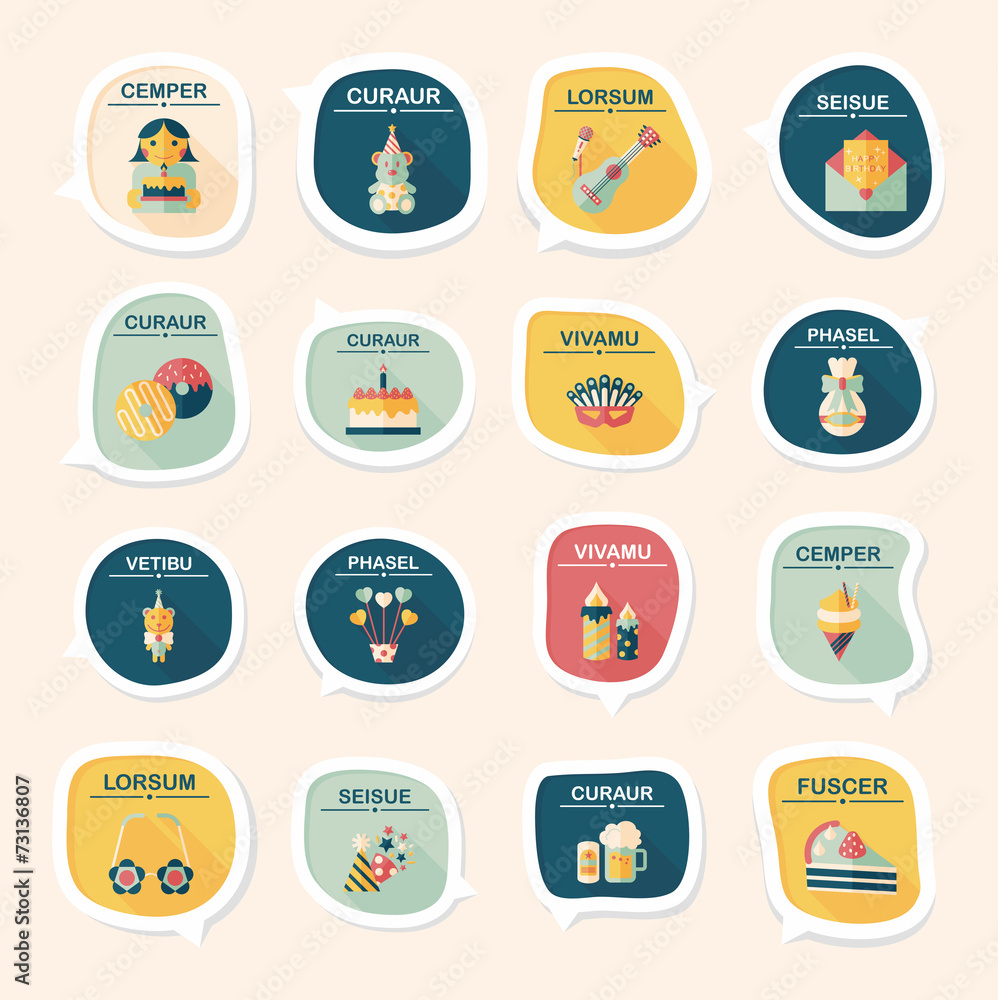 Fototapeta premium Birthday bubble speech banner design flat background set, eps10