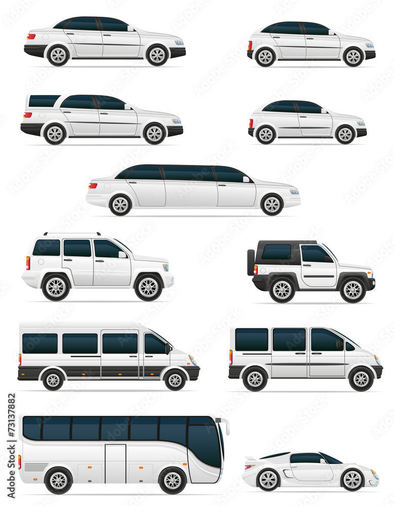set of cars for the transportation passengers vector illustratio set of cars for the transportation passengers vector illustratio