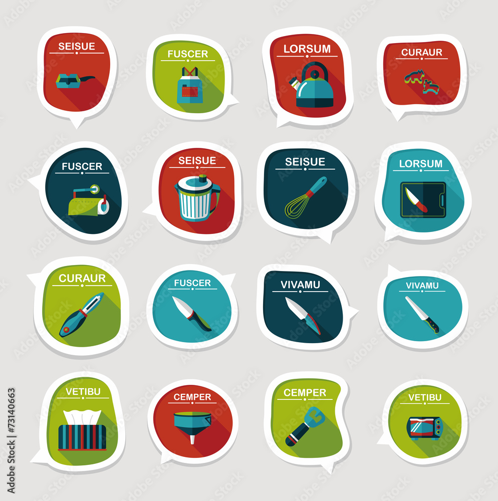 Kitchenware bubble speech flat banner design background set, eps Kitchenware bubble speech flat banner design background set, eps