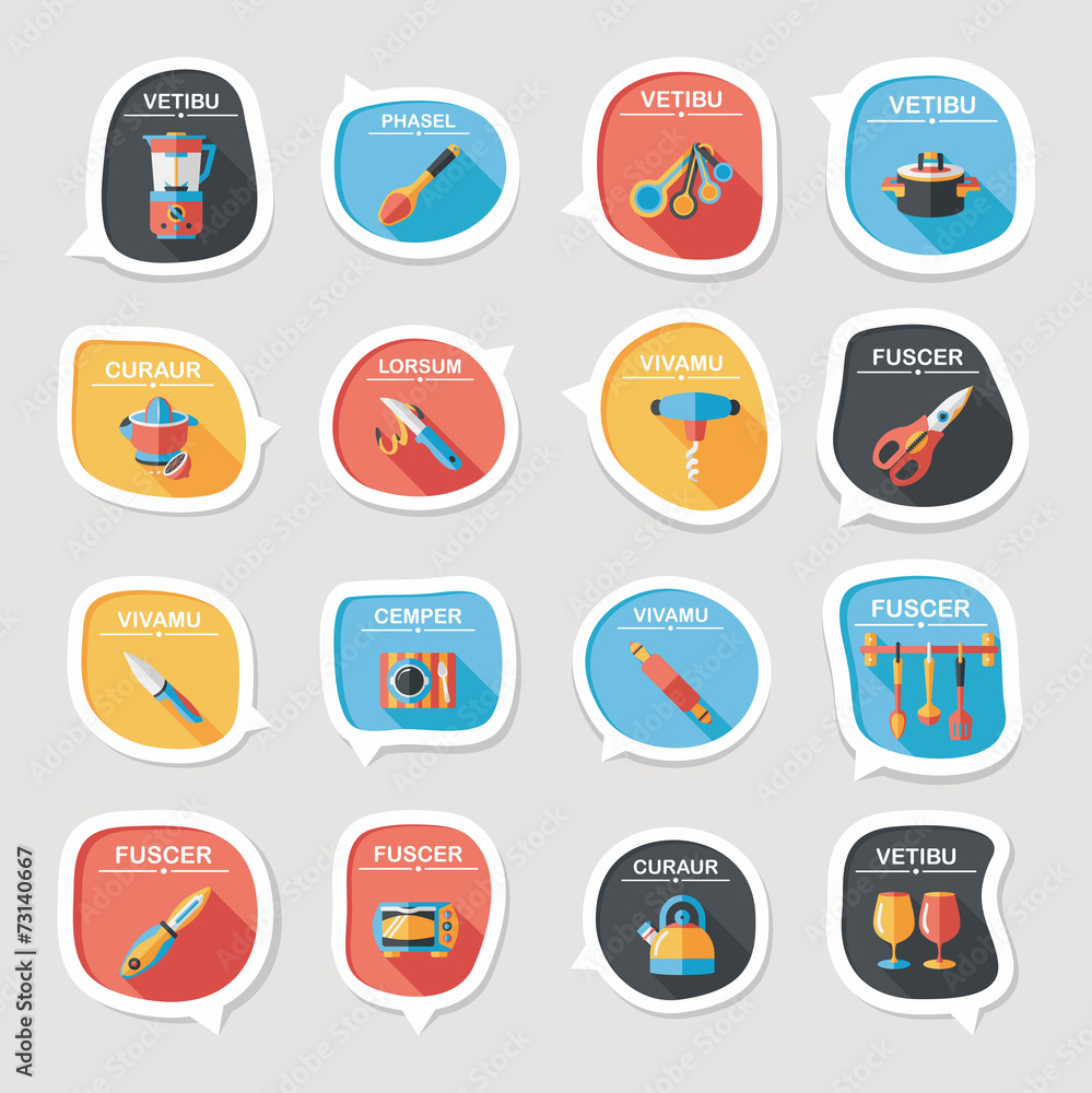 Kitchenware bubble speech flat banner design background set, eps Kitchenware bubble speech flat banner design background set, eps