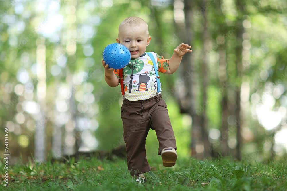 child playing with Ball in a summer park child playing with Ball in a summer park