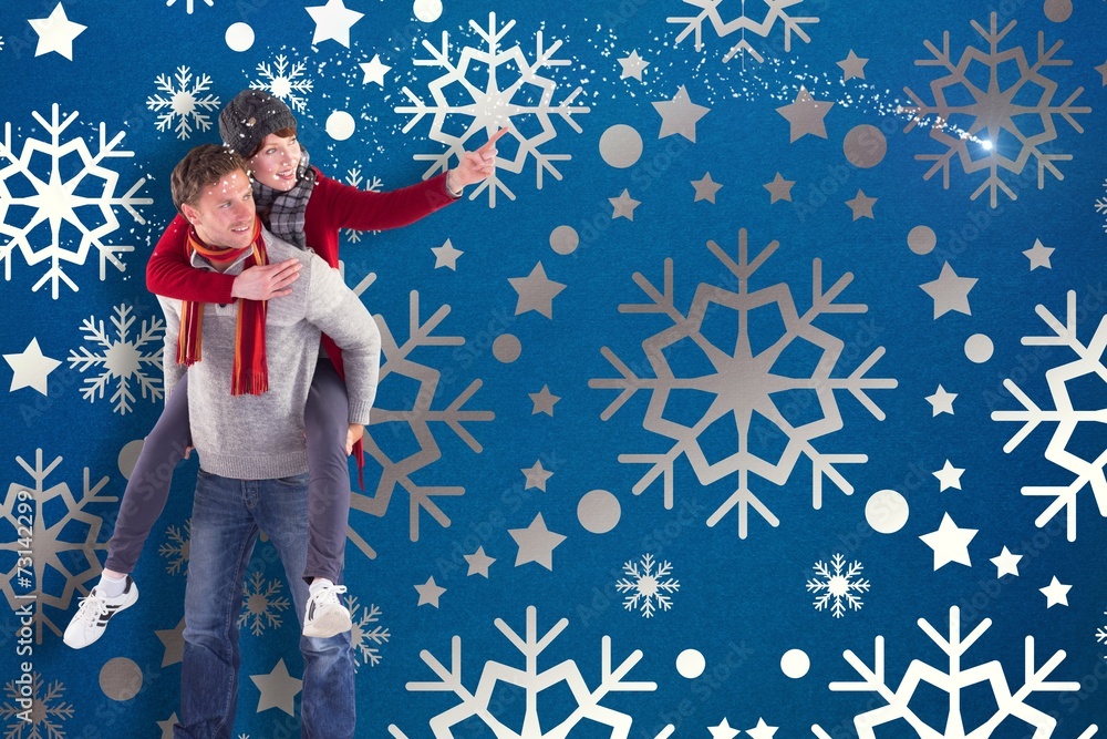 Composite image of man giving girlfriend piggy back Composite image of man giving girlfriend piggy back