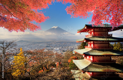 Fuji with fall colors in Japan photo